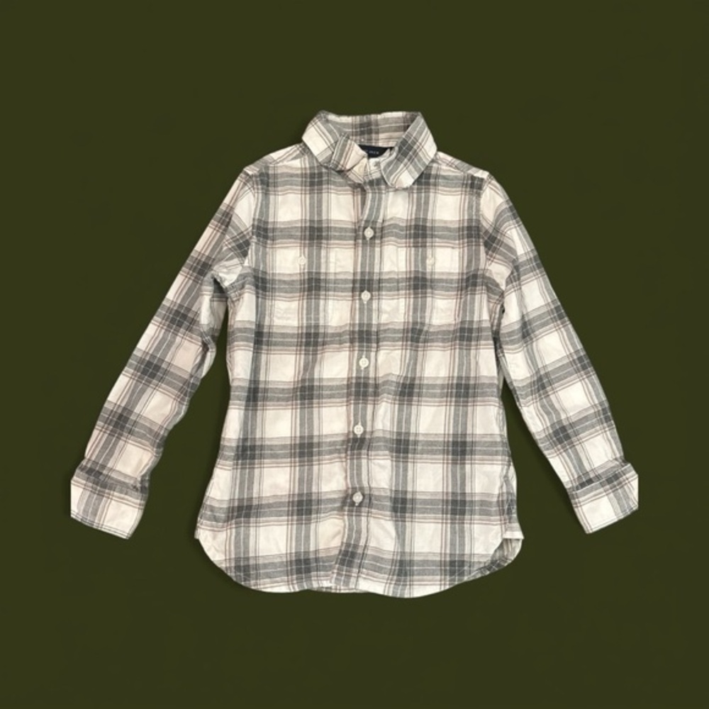 Janie and Jack Gray Plaid Button Down Flannel Long Sleeve Shirt Boys Size 5 Used